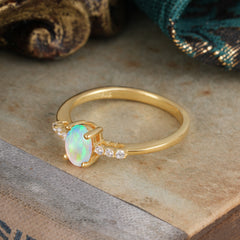 1 Carat Oval Cut 4-Prong Opal Dainty Engagement Ring