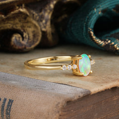 1 Carat Oval Cut 4-Prong Opal Dainty Engagement Ring