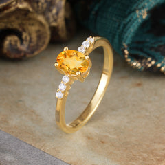 1 Carat Oval Cut 4 Prong Citrine Dainty Engagement Ring
