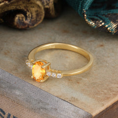 1 Carat Oval Cut 4 Prong Citrine Dainty Engagement Ring