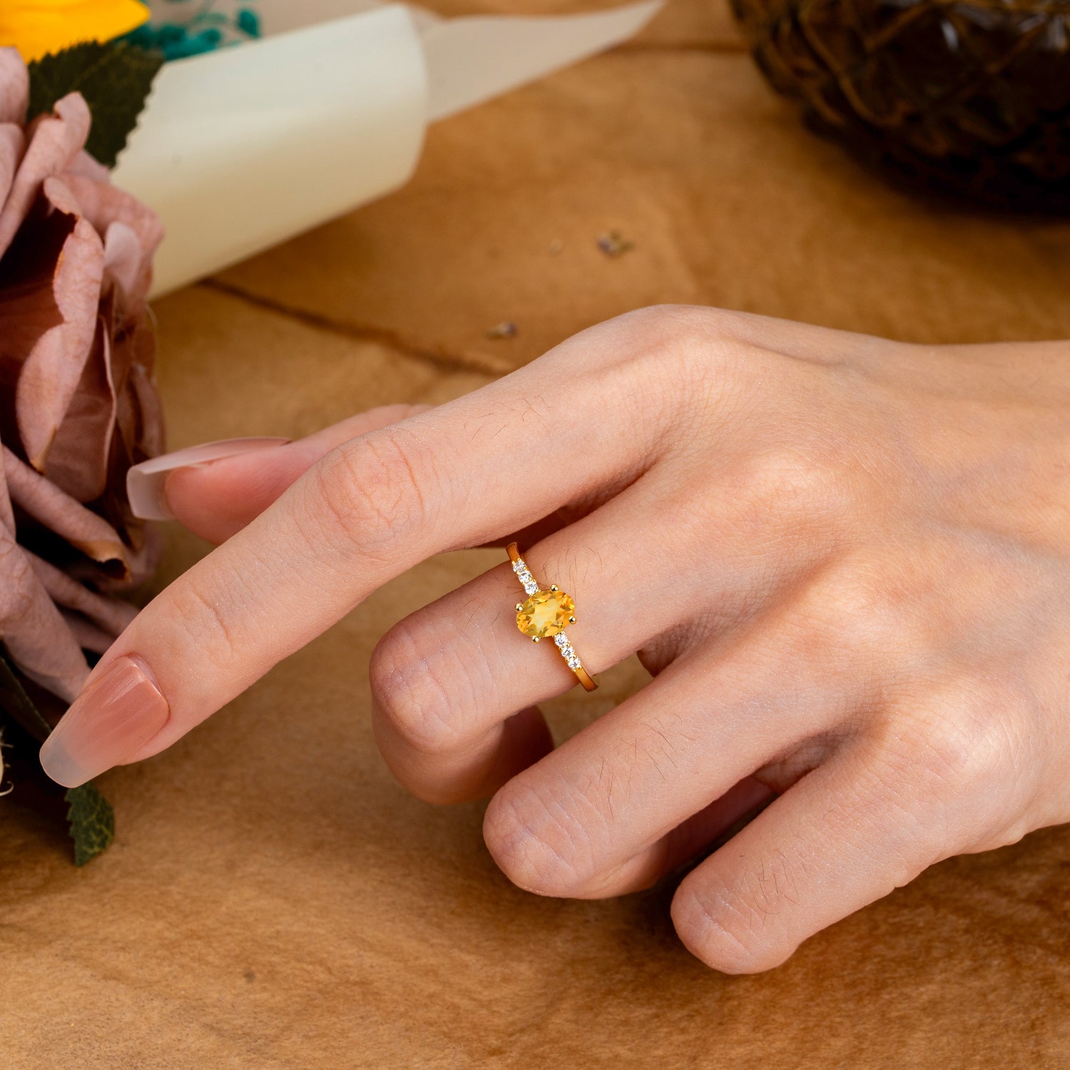 1 Carat Oval Cut 4 Prong Citrine Dainty Engagement Ring