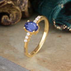 1 Carat Oval Cut 4-Prong Tanzanite Dainty Engagement Ring