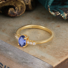 1 Carat Oval Cut 4-Prong Tanzanite Dainty Engagement Ring
