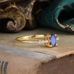 1 Carat Oval Cut 4-Prong Tanzanite Dainty Engagement Ring