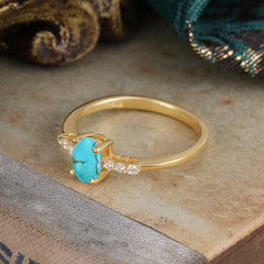1 Carat Oval Cut 4-Prong Turquoise Dainty Engagement Ring