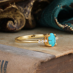 1 Carat Oval Cut 4-Prong Turquoise Dainty Engagement Ring