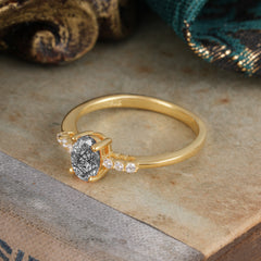 1 Carat Oval Cut 4-Prong Black Rutilated Quartz Dainty Engagement Ring