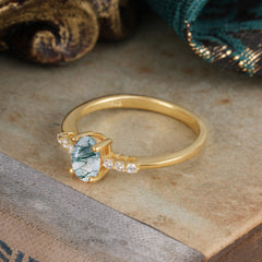 1 Carat Oval Cut Moss Agate Dainty Engagement Ring
