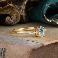 1 Carat Oval Cut Moss Agate Dainty Engagement Ring