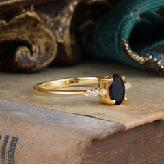1 Carat Oval Cut 4-Prong Black Onyx Dainty Engagement Ring