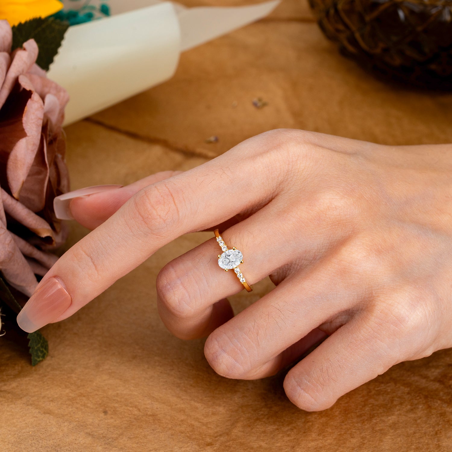 1 Carat Oval Cut 4-Prong Lab Diamond Dainty Engagement Ring