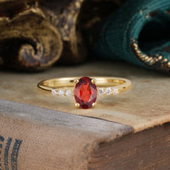 1 Carat Oval Cut Garnet Dainty Engagement Ring