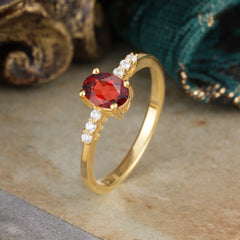 1 Carat Oval Cut Garnet Dainty Engagement Ring