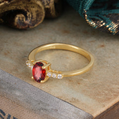 1 Carat Oval Cut Garnet Dainty Engagement Ring