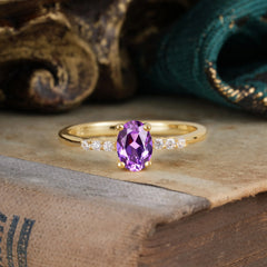 1 Carat Oval Cut 4-Prong Amethyst Dainty Engagement Ring