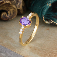 1 Carat Oval Cut 4-Prong Amethyst Dainty Engagement Ring