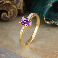 1 Carat Oval Cut 4-Prong Amethyst Dainty Engagement Ring