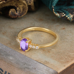 1 Carat Oval Cut 4-Prong Amethyst Dainty Engagement Ring