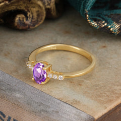 1 Carat Oval Cut 4-Prong Amethyst Dainty Engagement Ring