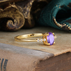 1 Carat Oval Cut 4-Prong Amethyst Dainty Engagement Ring