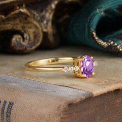 1 Carat Oval Cut 4-Prong Amethyst Dainty Engagement Ring