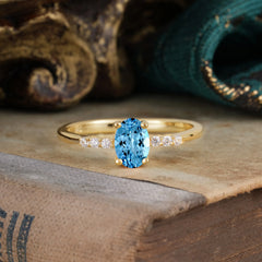 1 Carat Oval Cut 4-Prong Aquamarine Dainty Engagement Ring