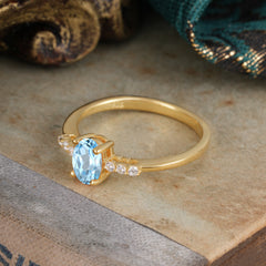 1 Carat Oval Cut 4-Prong Aquamarine Dainty Engagement Ring