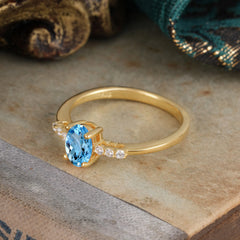 1 Carat Oval Cut 4-Prong Aquamarine Dainty Engagement Ring