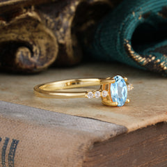 1 Carat Oval Cut 4-Prong Aquamarine Dainty Engagement Ring