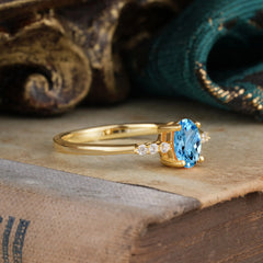 1 Carat Oval Cut 4-Prong Aquamarine Dainty Engagement Ring