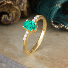 1 Carat Oval Cut 4-Prong Emerald Dainty Engagement Ring
