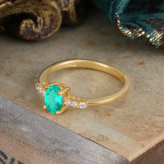 1 Carat Oval Cut 4-Prong Emerald Dainty Engagement Ring