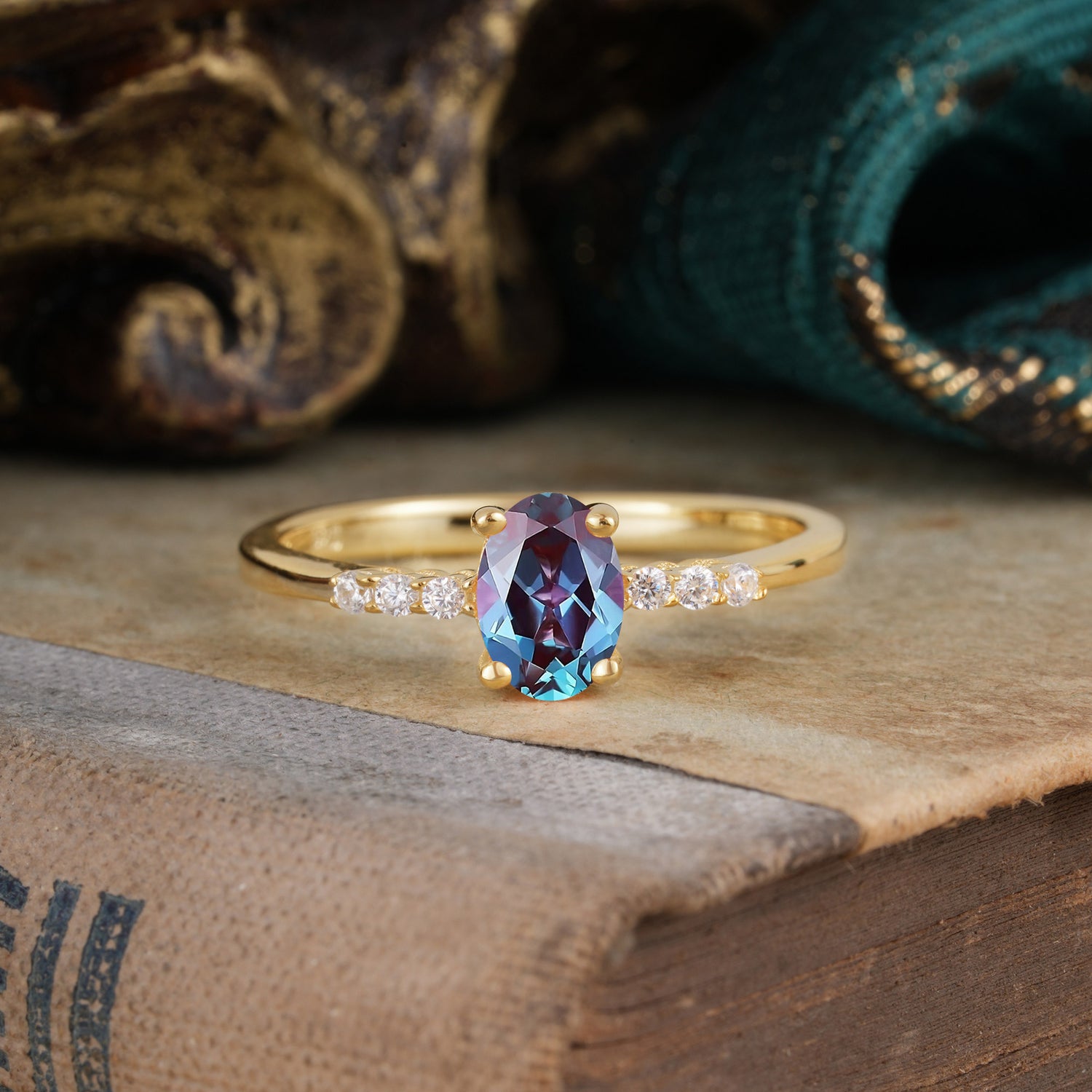 1 Carat Oval Cut Alexandrite Dainty Engagement Ring
