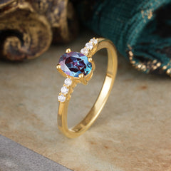 1 Carat Oval Cut Alexandrite Dainty Engagement Ring