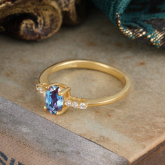 1 Carat Oval Cut Alexandrite Dainty Engagement Ring