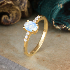 1 Carat Oval Cut 4-Prong Moonstone Dainty Engagement Ring