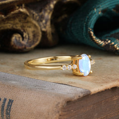 1 Carat Oval Cut 4-Prong Moonstone Dainty Engagement Ring