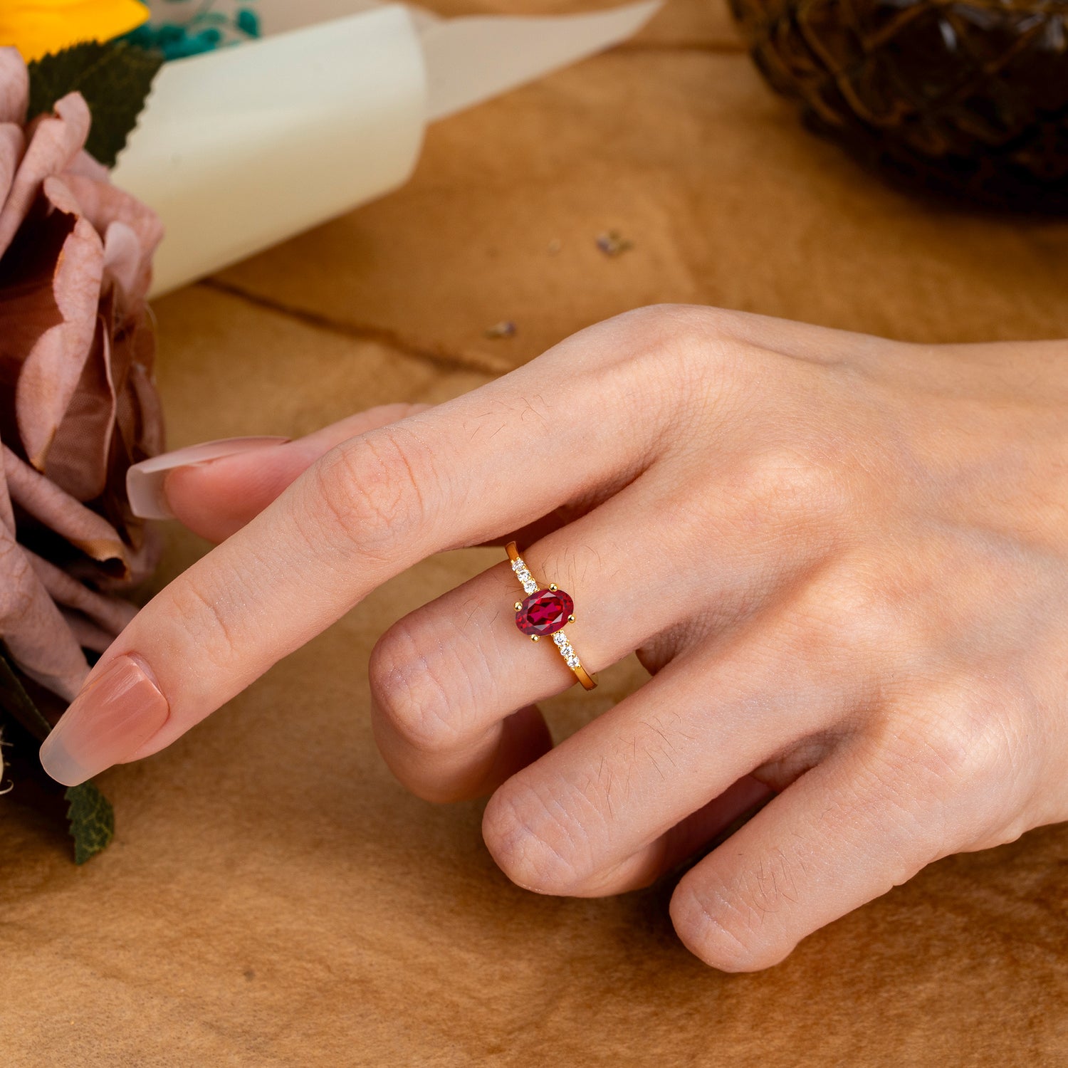 1 Carat Oval Cut Ruby Dainty Engagement Ring