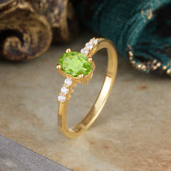 1 Carat Oval Cut 4-Prong Peridot Dainty Engagement Ring