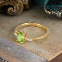 1 Carat Oval Cut 4-Prong Peridot Dainty Engagement Ring