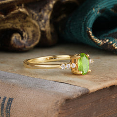 1 Carat Oval Cut 4-Prong Peridot Dainty Engagement Ring