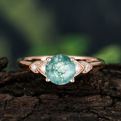 Classic Round Moss Agate Engagement Ring for Women