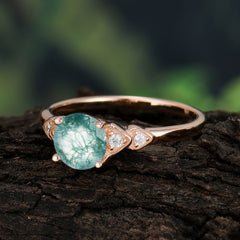 Classic Round Moss Agate Engagement Ring for Women