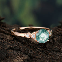 Classic Round Moss Agate Engagement Ring for Women