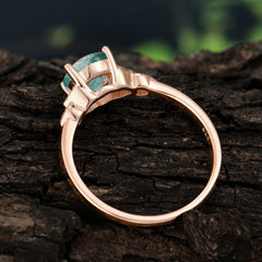 Classic Round Moss Agate Engagement Ring for Women