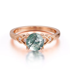 Classic Round Moss Agate Engagement Ring for Women