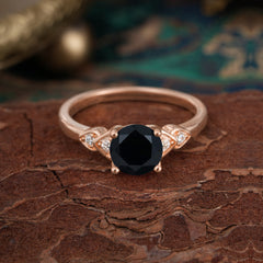 4 Prong Classic Round Black Onyx Engagement Ring for Women