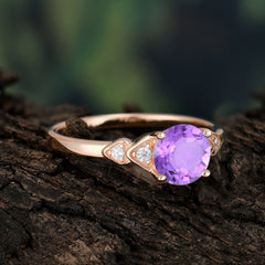 Classic Round Amethyst Engagement Ring for Women