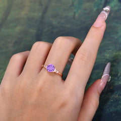 Classic Round Amethyst Engagement Ring for Women
