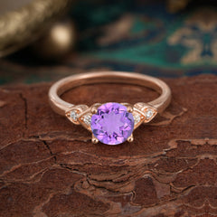 Classic Round Amethyst Engagement Ring for Women